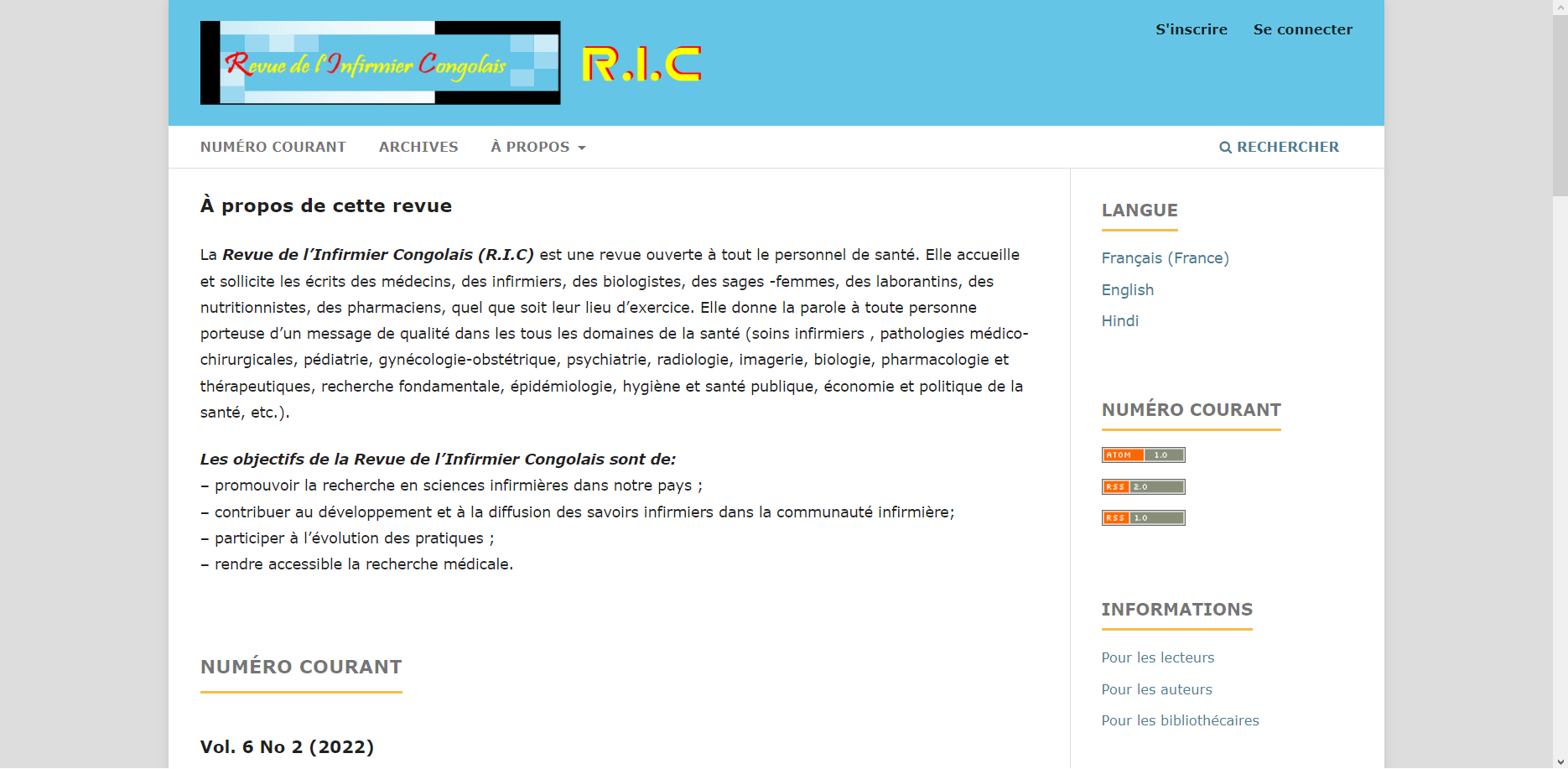 Aperçu du projet : Conception du site de la REVUE DE L’INFIRMIER CONGOLAIS