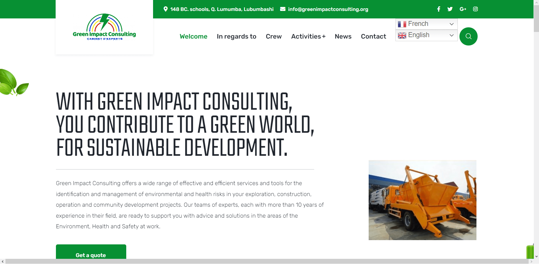 Conception du site web de l’entreprise GREEN IMPACT CONSULTING SARL