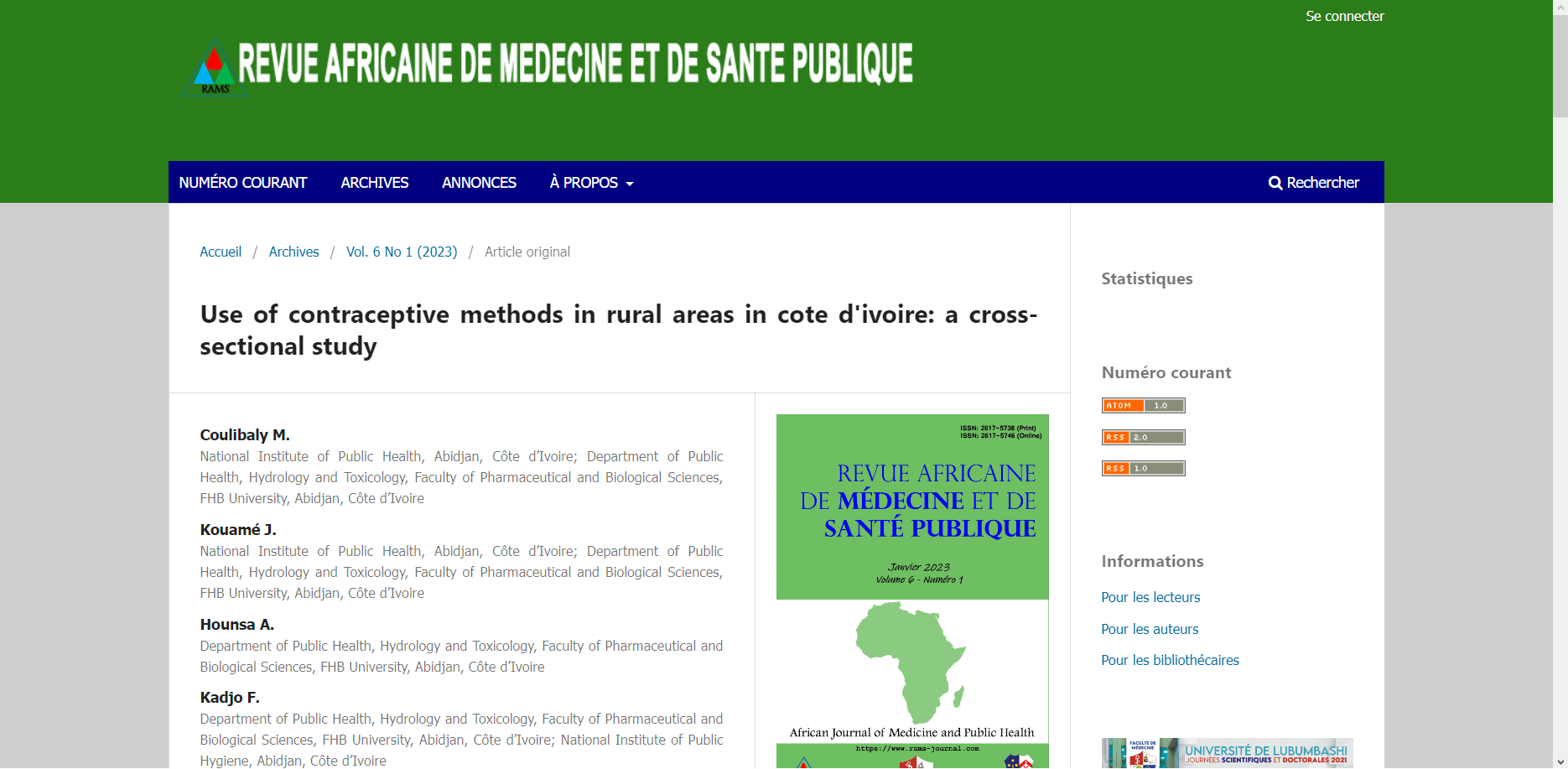 Conception du site de la REVUE AFRICAINE DE MEDECINE ET SANTE PUBLIQUE