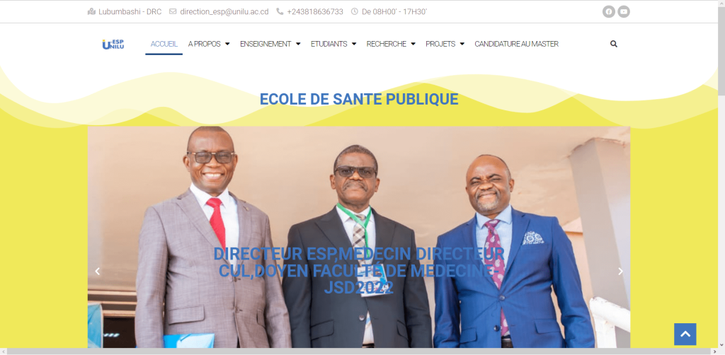 L’Ecole de Santé Publique de l’Université de Lubumbashi (ESP/UNILU en sigle) compte parmi  les plus jeunes structures de l’Université. Créée en 2003,