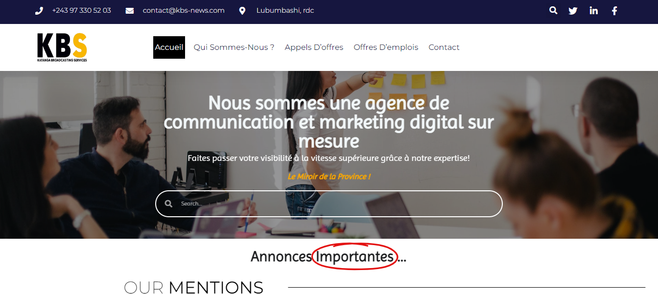 Conception du site internet de Katanga Broadcasting Services