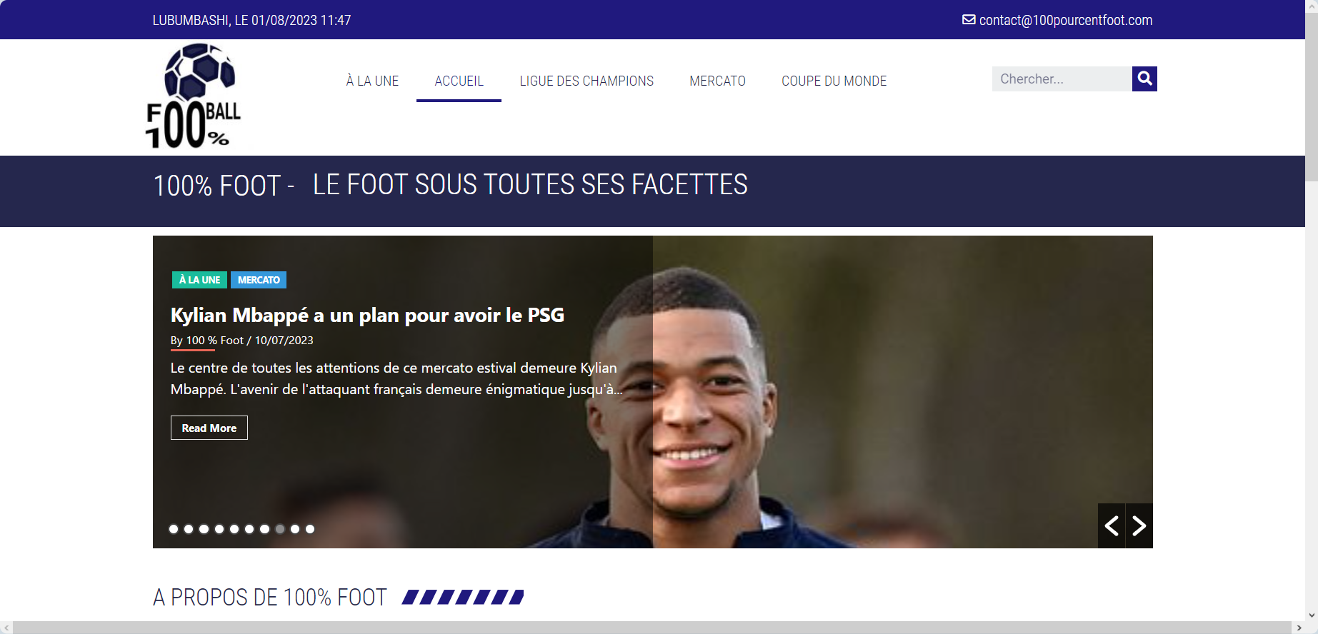 Création du site web de 100% Foot