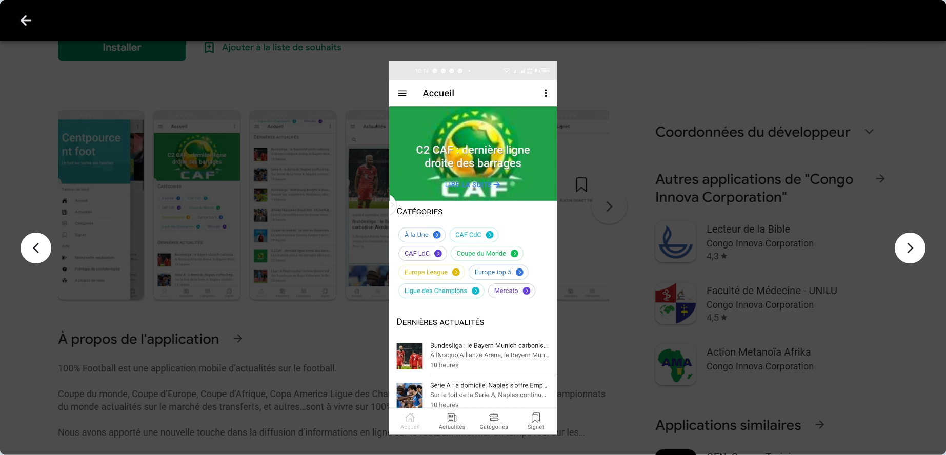 Création de l’application Mobile de 100% Foot